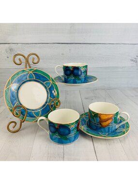 Victoria & Beale FORBIDDEN FRUIT Porcelain Colorful Fruit Cups And Saucer Set 3